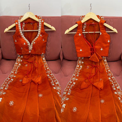 Classic Orange Embroidered Saree