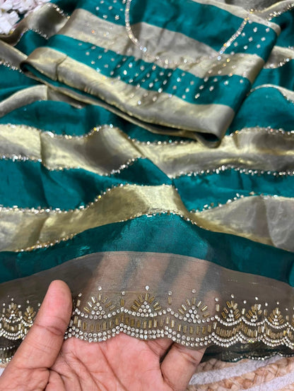 ✨ New Arrival | Premium Designer Space Silk Saree with siroski and Jharkan work✨