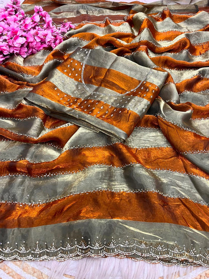 ✨ New Arrival | Premium Designer Space Silk Saree with siroski and Jharkan work✨