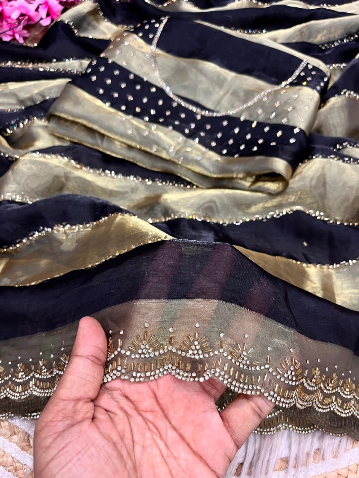 ✨ New Arrival | Premium Designer Space Silk Saree with siroski and Jharkan work✨