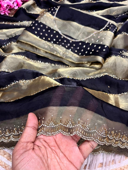 ✨ New Arrival | Premium Designer Space Silk Saree with siroski and Jharkan work✨