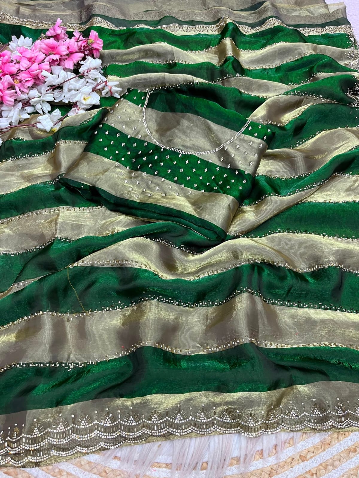 ✨ New Arrival | Premium Designer Space Silk Saree with siroski and Jharkan work✨