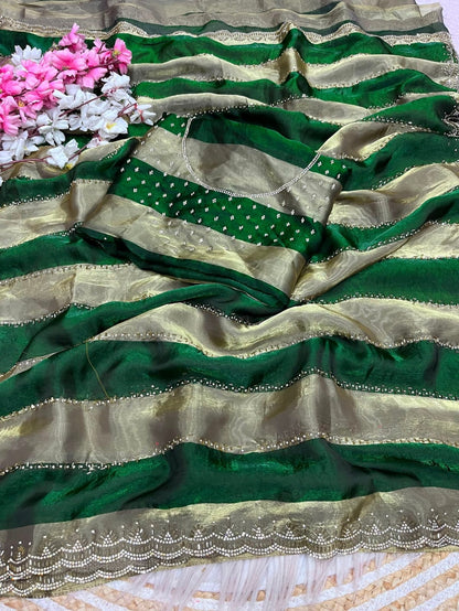 ✨ New Arrival | Premium Designer Space Silk Saree with siroski and Jharkan work✨
