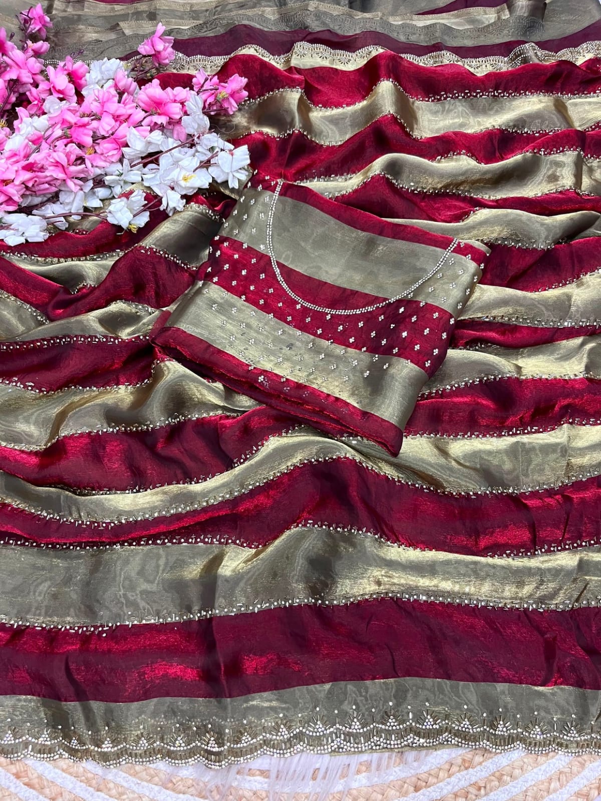 ✨ New Arrival | Premium Designer Space Silk Saree with siroski and Jharkan work✨