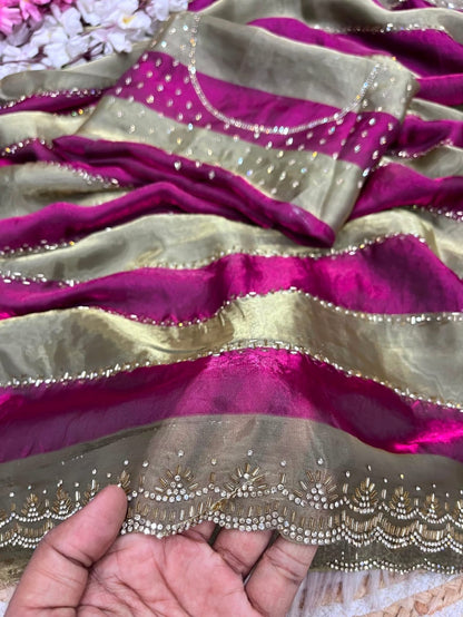 ✨ New Arrival | Premium Designer Space Silk Saree with siroski and Jharkan work✨