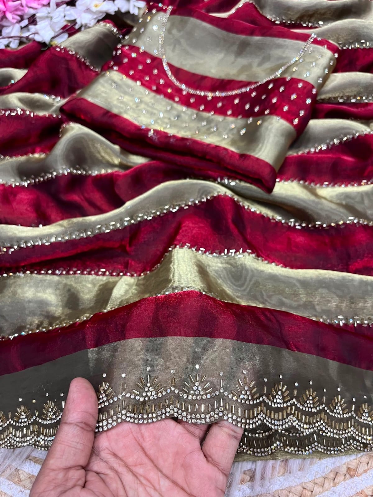 ✨ New Arrival | Premium Designer Space Silk Saree with siroski and Jharkan work✨