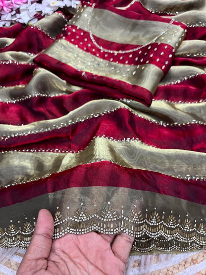 ✨ New Arrival | Premium Designer Space Silk Saree with siroski and Jharkan work✨