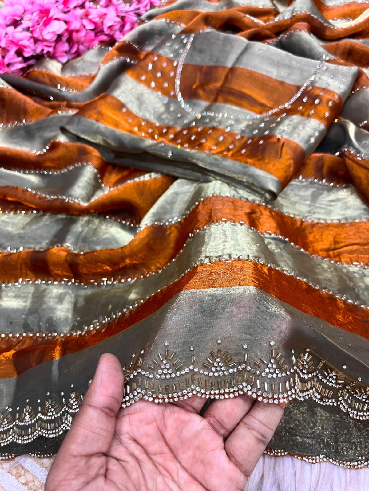 ✨ New Arrival | Premium Designer Space Silk Saree with siroski and Jharkan work✨