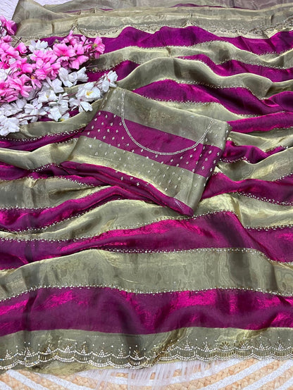 ✨ New Arrival | Premium Designer Space Silk Saree with siroski and Jharkan work✨