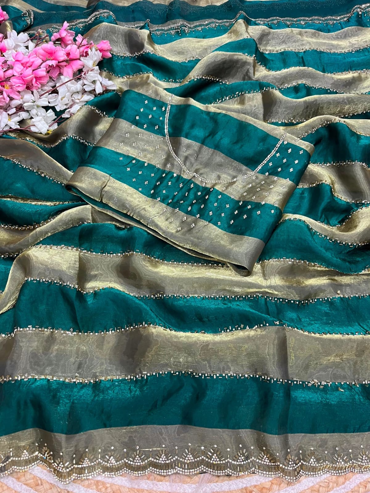 ✨ New Arrival | Premium Designer Space Silk Saree with siroski and Jharkan work✨