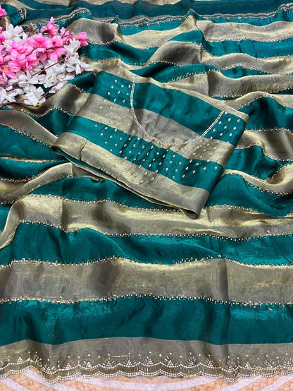 ✨ New Arrival | Premium Designer Space Silk Saree with siroski and Jharkan work✨