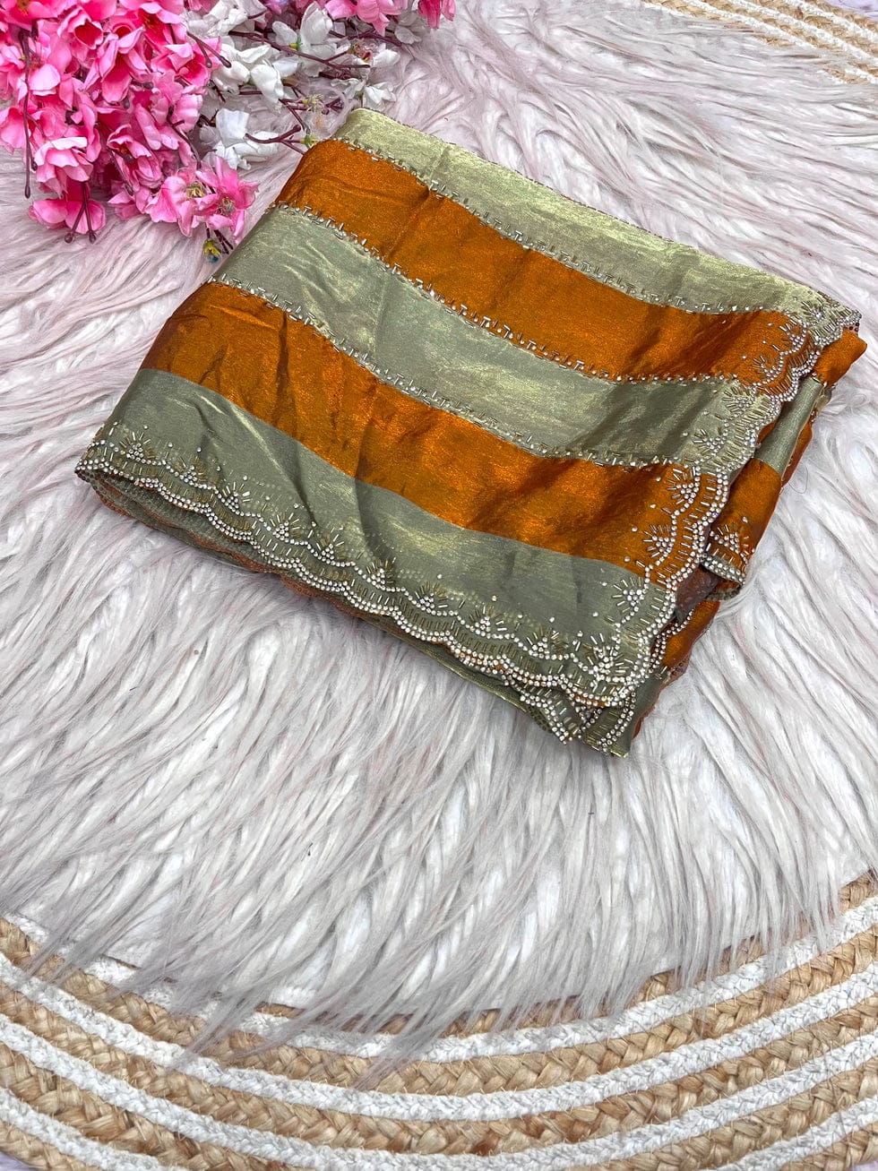 ✨ New Arrival | Premium Designer Space Silk Saree with siroski and Jharkan work✨