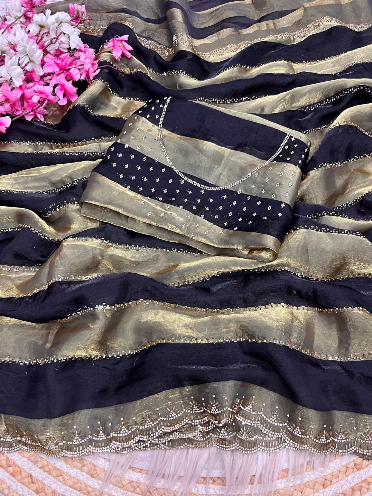 ✨ New Arrival | Premium Designer Space Silk Saree with siroski and Jharkan work✨