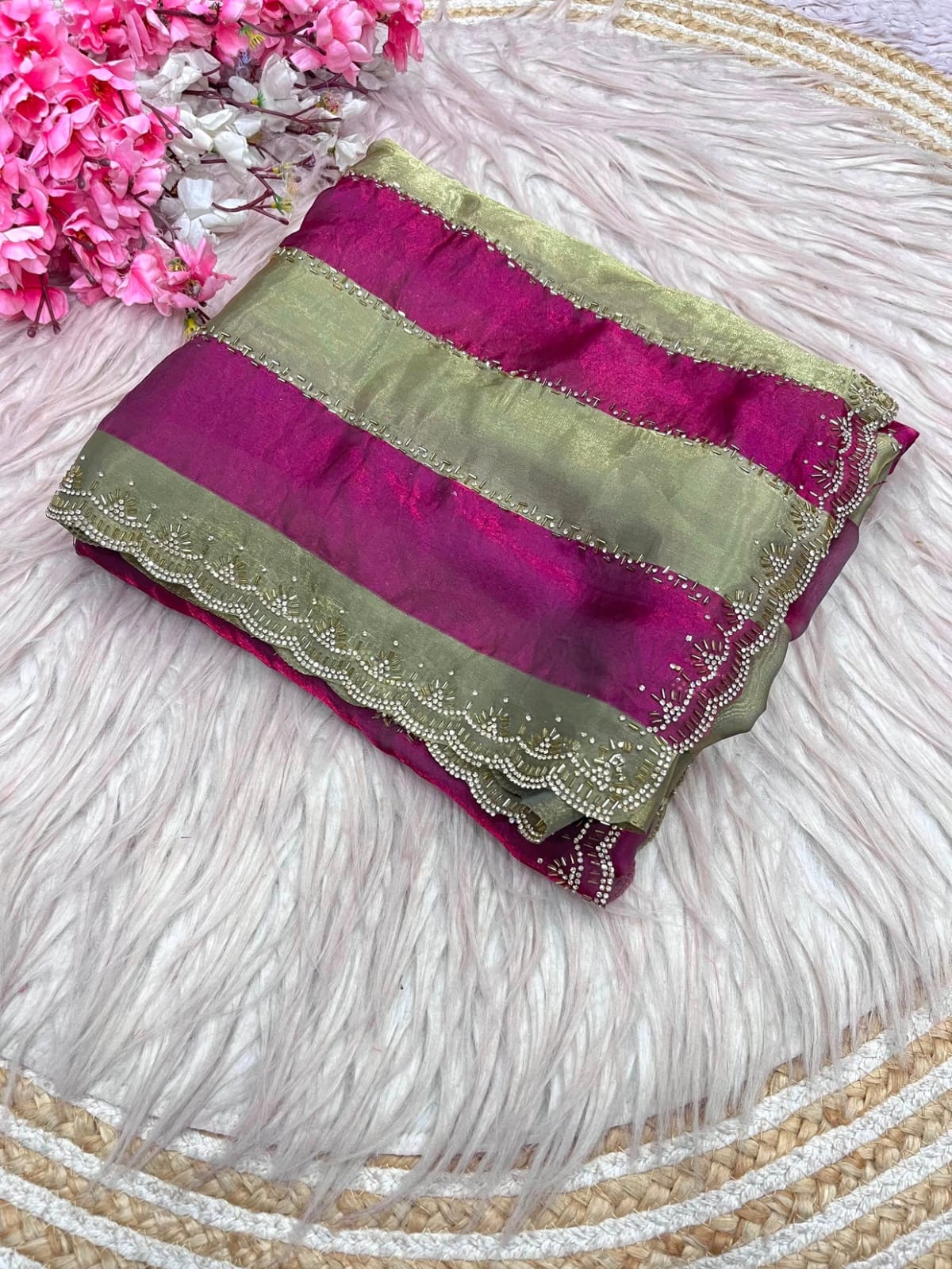 ✨ New Arrival | Premium Designer Space Silk Saree with siroski and Jharkan work✨