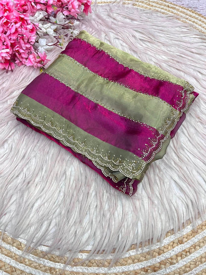 ✨ New Arrival | Premium Designer Space Silk Saree with siroski and Jharkan work✨