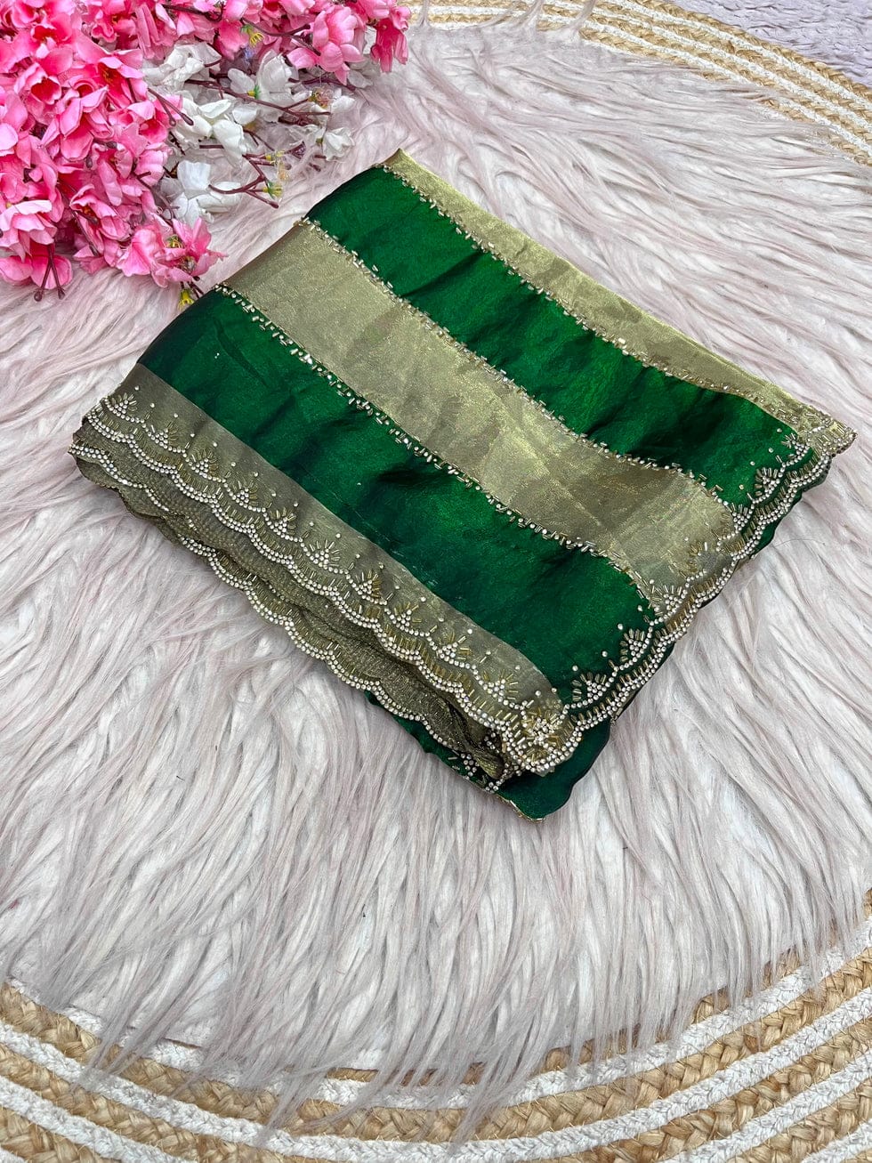 ✨ New Arrival | Premium Designer Space Silk Saree with siroski and Jharkan work✨