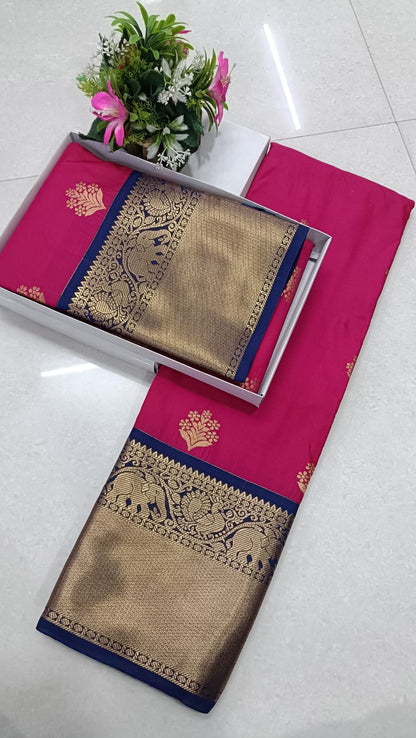 Kanchipuram Fancy Korvai Good Butta Soft Silk Saree | Premium Silk Mark