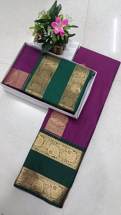 Kanchipuram Fancy Korvai Good Butta Soft Silk Saree | Premium Silk Mark