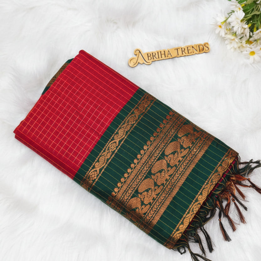 Premium Quality Checked Kalyani Cotton Saree | Lata Gadwal Paithani