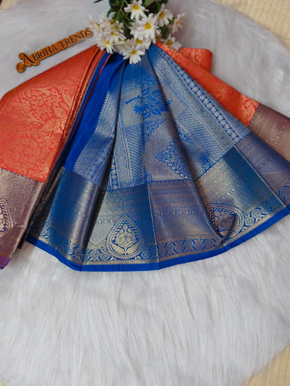 Coral Peach Kanchi Soft Silk Saree