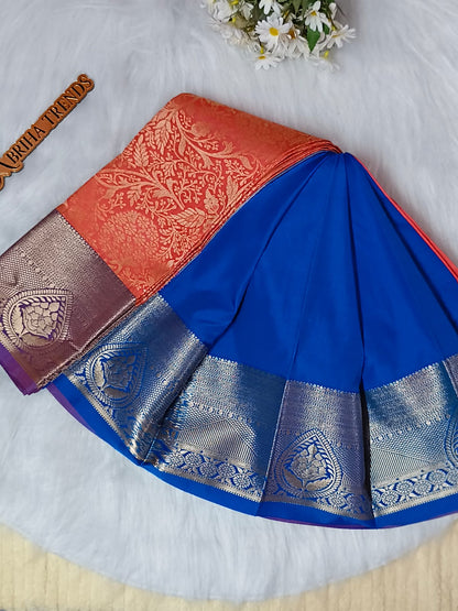 Coral Peach Kanchi Soft Silk Saree