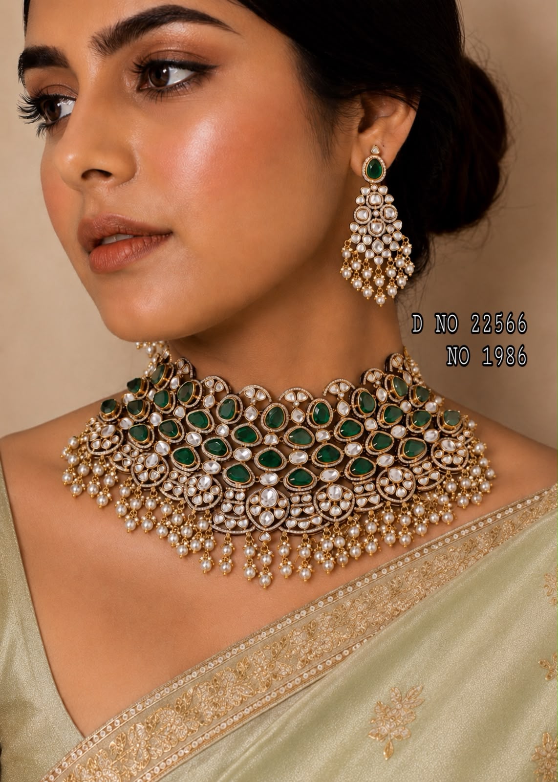 Moissanite Kundan Choker Necklace Set with Jhumka Earrings