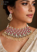 Moissanite Kundan Choker Necklace Set with Jhumka Earrings