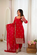 Red Faux Georgette Suit Set with Heavy Sequin Embroidery