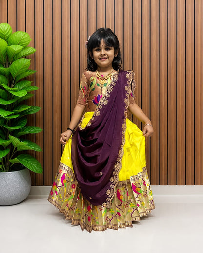 Paithani Silk Kids Lehenga Choli | Zari Woven Set with Embroidered Dupatta