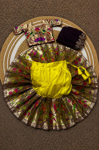 Paithani Silk Kids Lehenga Choli | Zari Woven Set with Embroidered Dupatta