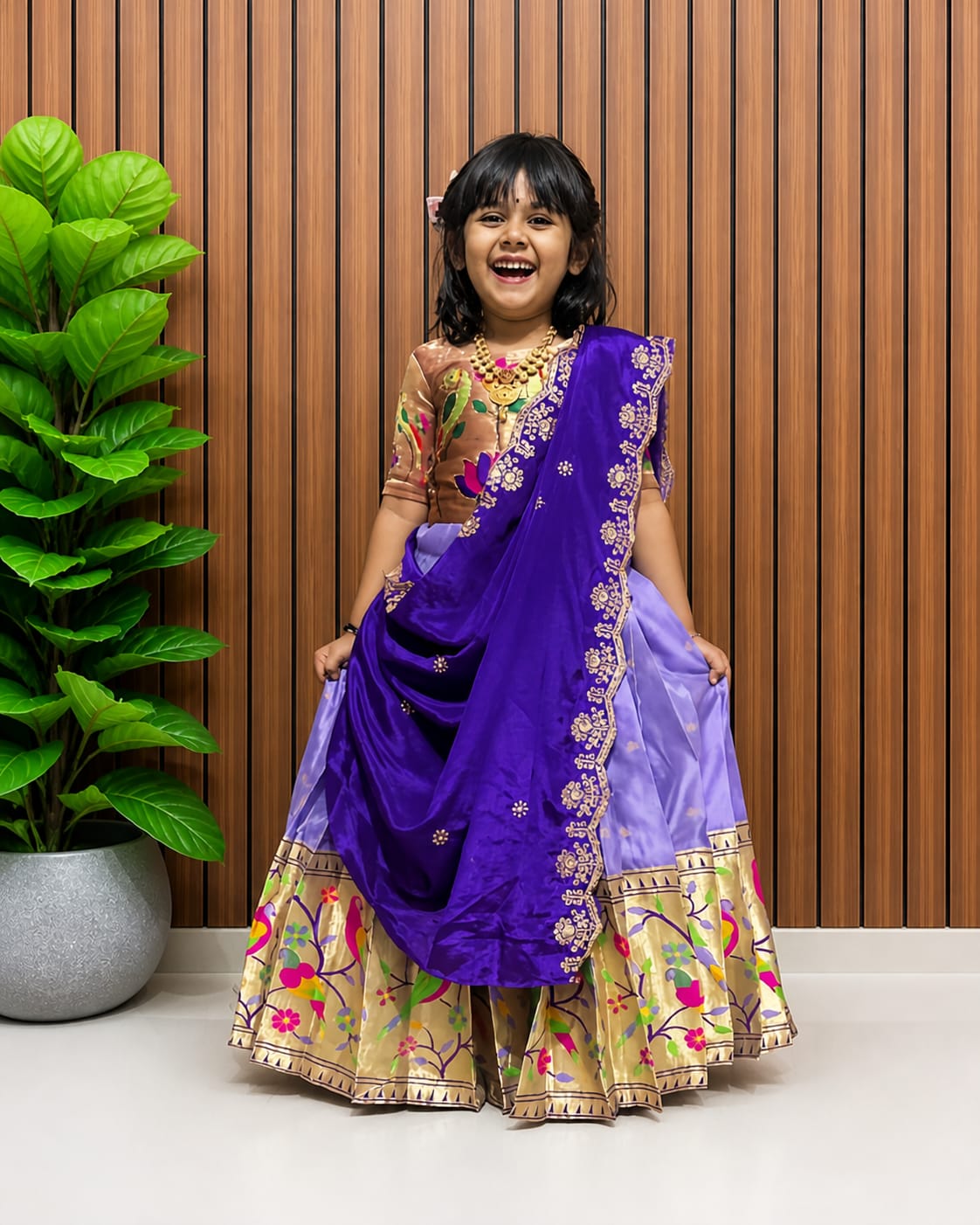 Paithani Silk Kids Lehenga Choli | Zari Woven Set with Embroidered Dupatta