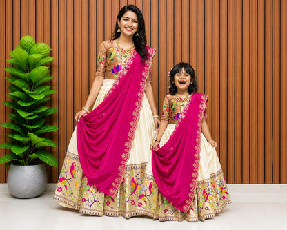 Paithani Silk Kids Lehenga Choli | Zari Woven Set with Embroidered Dupatta