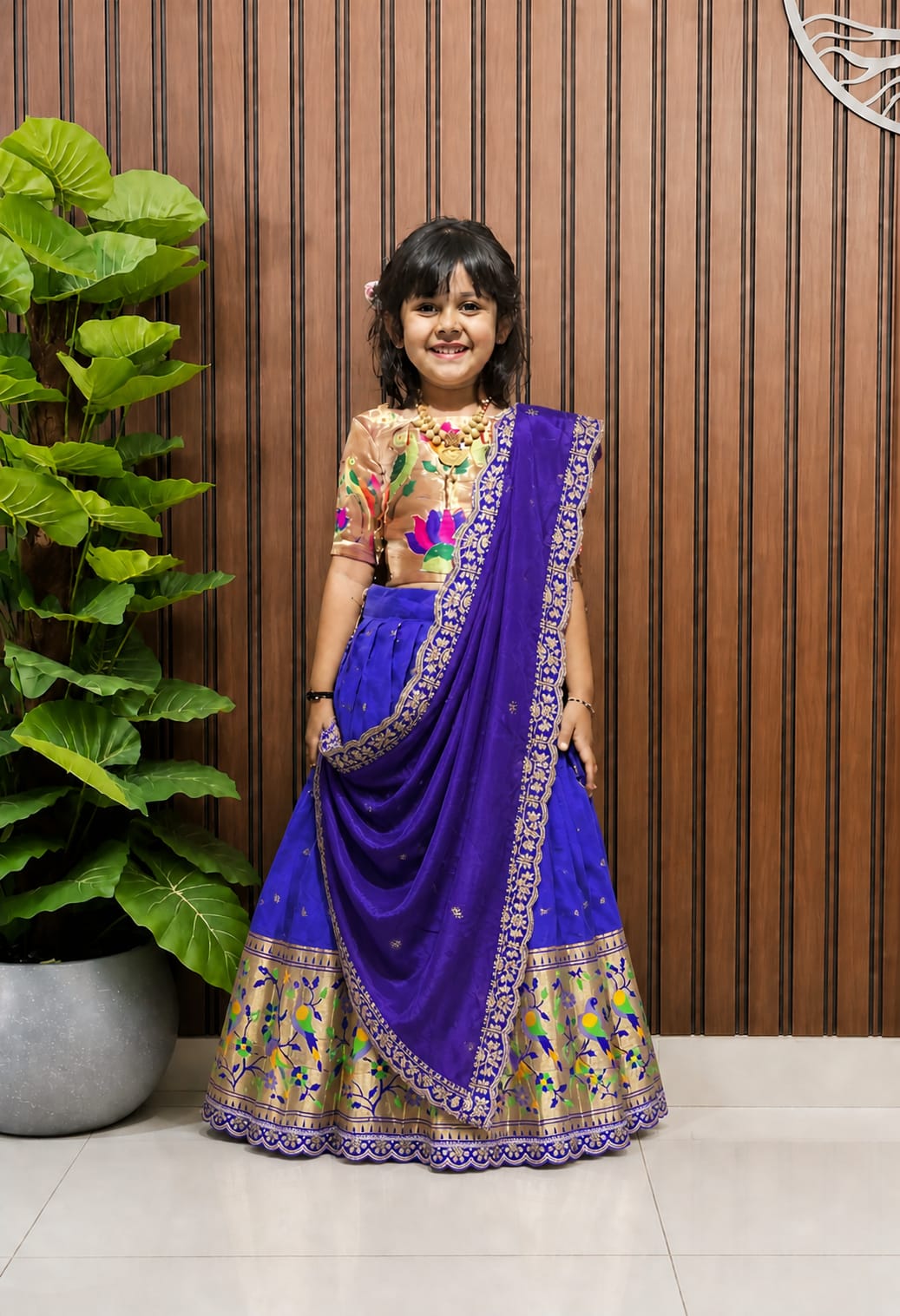 Paithani Silk Kids Lehenga Choli | Zari Woven Set with Embroidered Dupatta