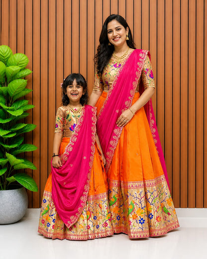 Paithani Silk Kids Lehenga Choli | Zari Woven Set with Embroidered Dupatta