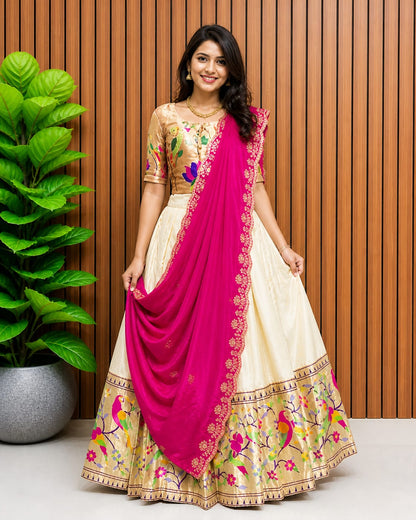 Paithani Silk Kids Lehenga Choli | Zari Woven Set with Embroidered Dupatta
