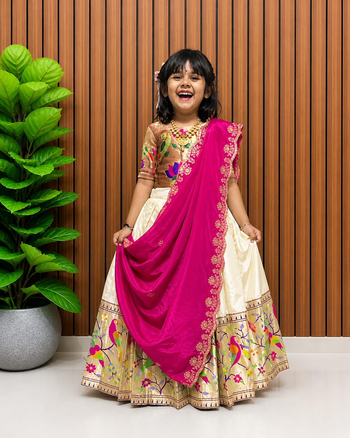 Paithani Silk Kids Lehenga Choli | Zari Woven Set with Embroidered Dupatta