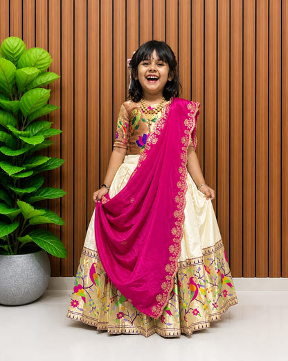 Paithani Silk Kids Lehenga Choli | Zari Woven Set with Embroidered Dupatta