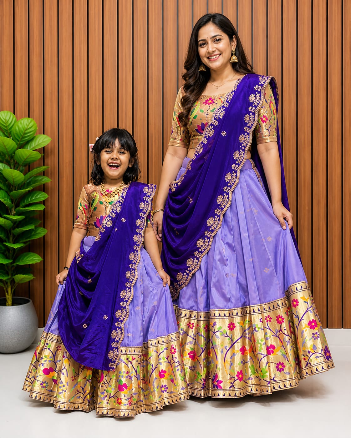 Paithani Silk Kids Lehenga Choli | Zari Woven Set with Embroidered Dupatta
