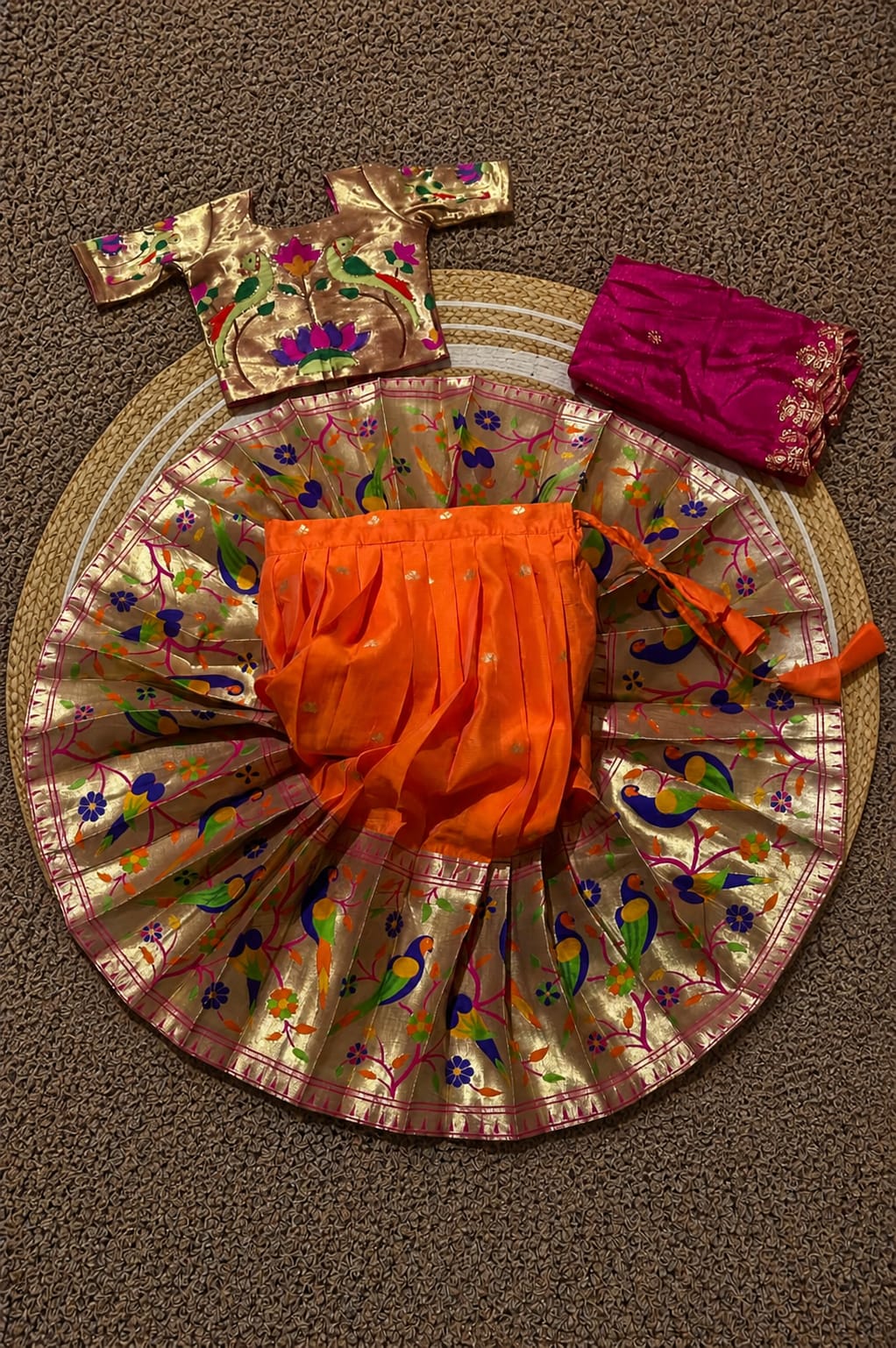 Paithani Silk Kids Lehenga Choli | Zari Woven Set with Embroidered Dupatta