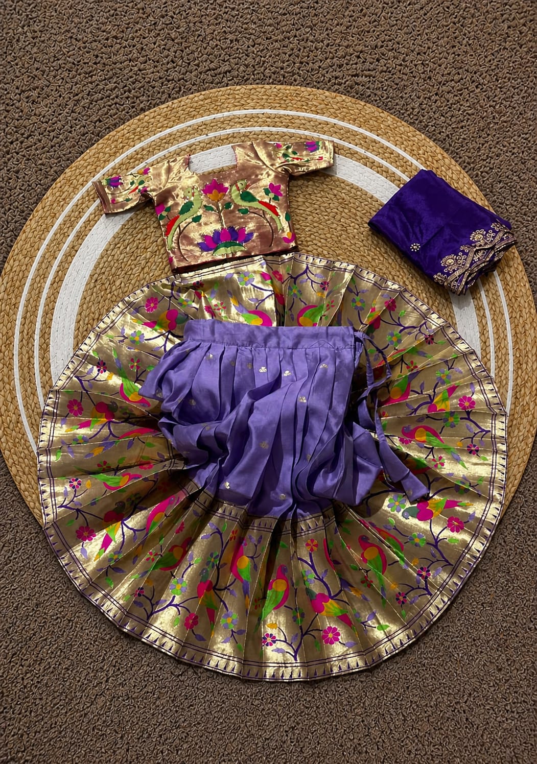 Paithani Silk Kids Lehenga Choli | Zari Woven Set with Embroidered Dupatta