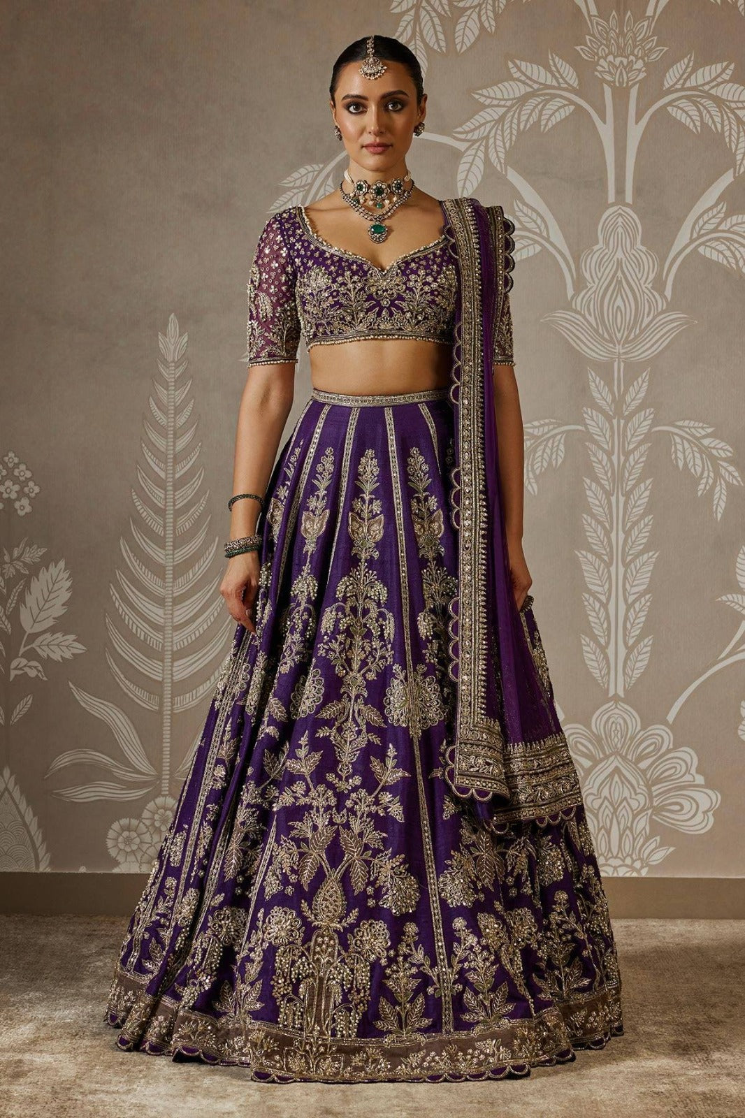 Royal Purple Faux Georgette Bridal Lehenga Choli with Sequin & Zari Embroidery | Unstitched Blouse & Dupatta