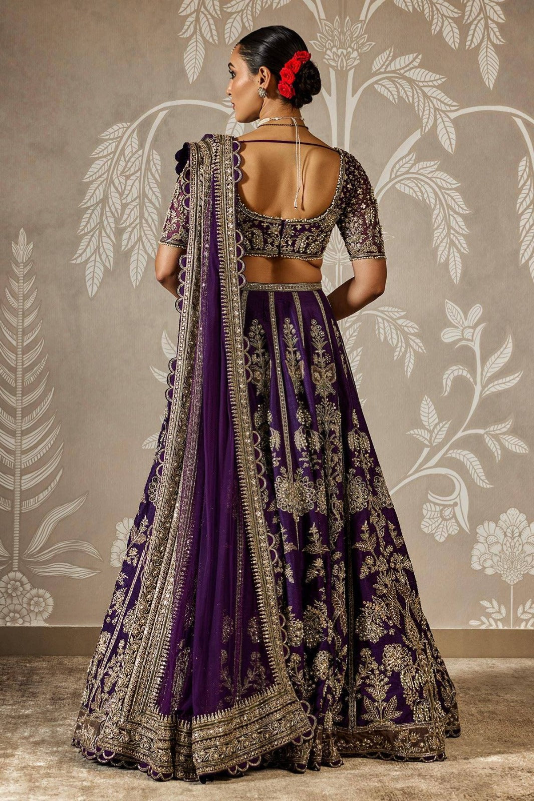Royal Purple Faux Georgette Bridal Lehenga Choli with Sequin & Zari Embroidery | Unstitched Blouse & Dupatta