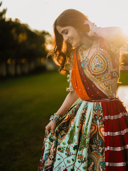 Printed Cotton Lehenga Choli with Mirror Work