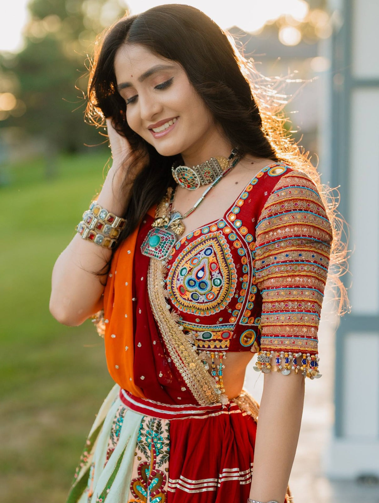 Printed Cotton Lehenga Choli with Mirror Work