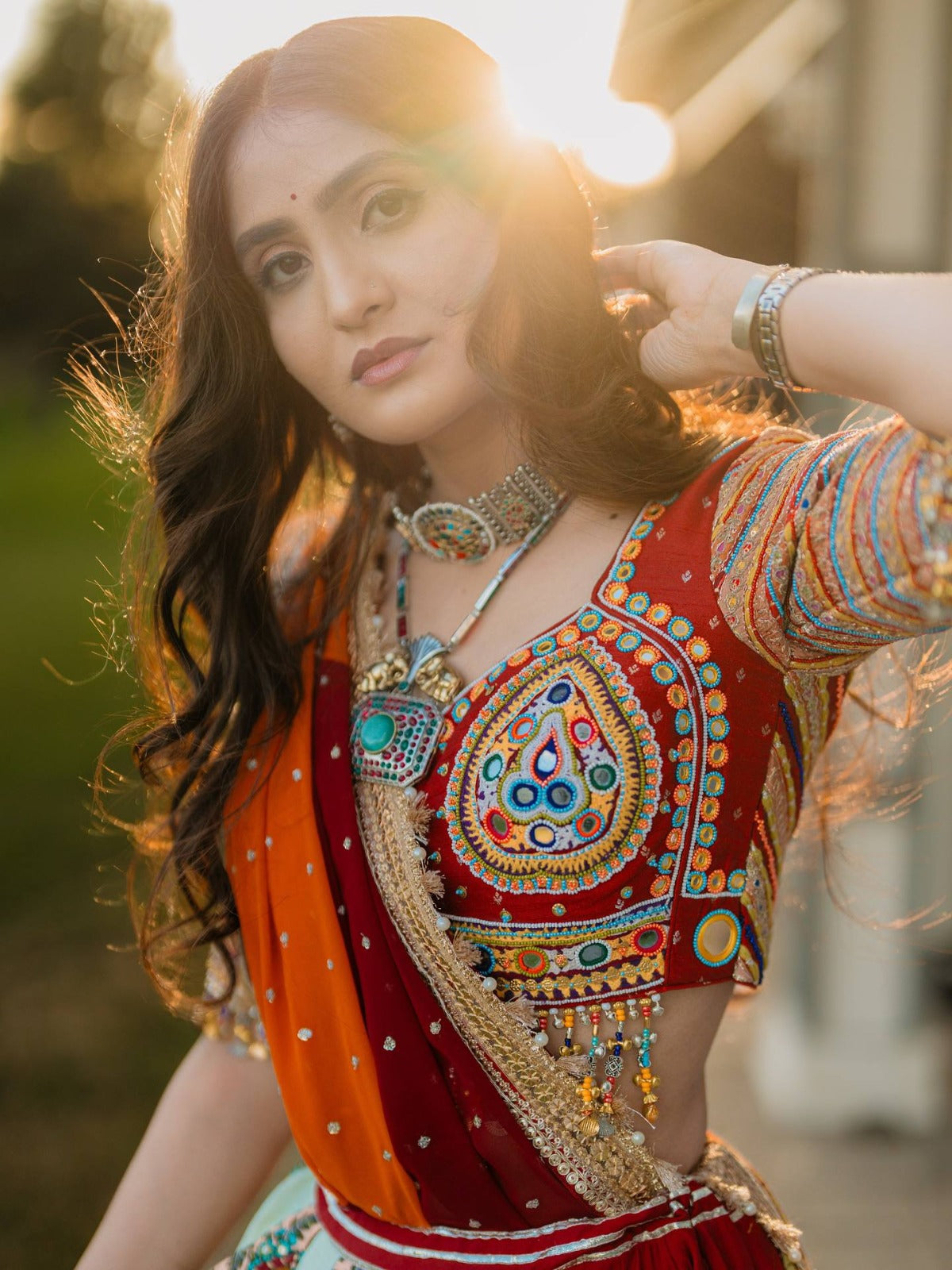 Printed Cotton Lehenga Choli with Mirror Work