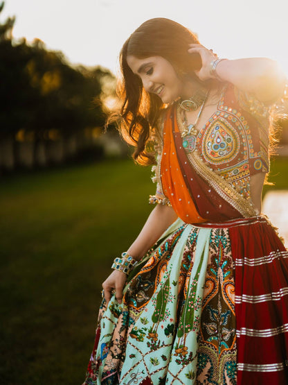 Printed Cotton Lehenga Choli with Mirror Work
