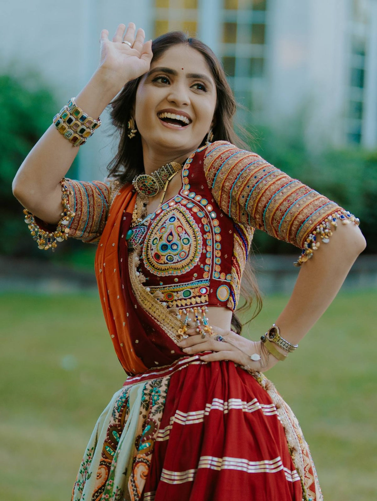 Printed Cotton Lehenga Choli with Mirror Work