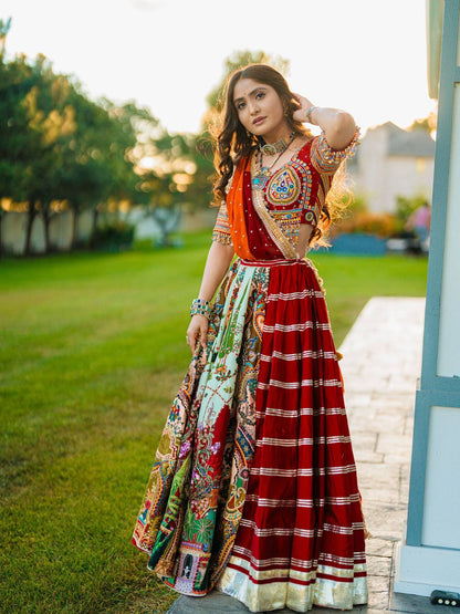 Printed Cotton Lehenga Choli with Mirror Work