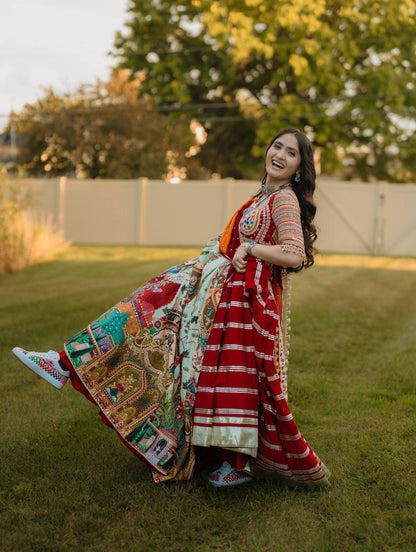 Printed Cotton Lehenga Choli with Mirror Work