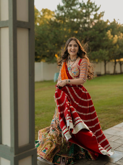 Printed Cotton Lehenga Choli with Mirror Work